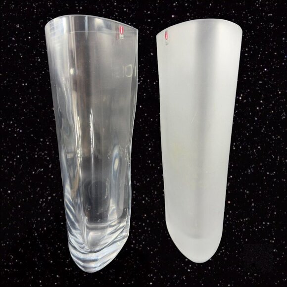 1996 iittala Pari Tiina Nordstrom Swirl Glass Vase Set Clear And Frosted Signed - Picture 4 of 16